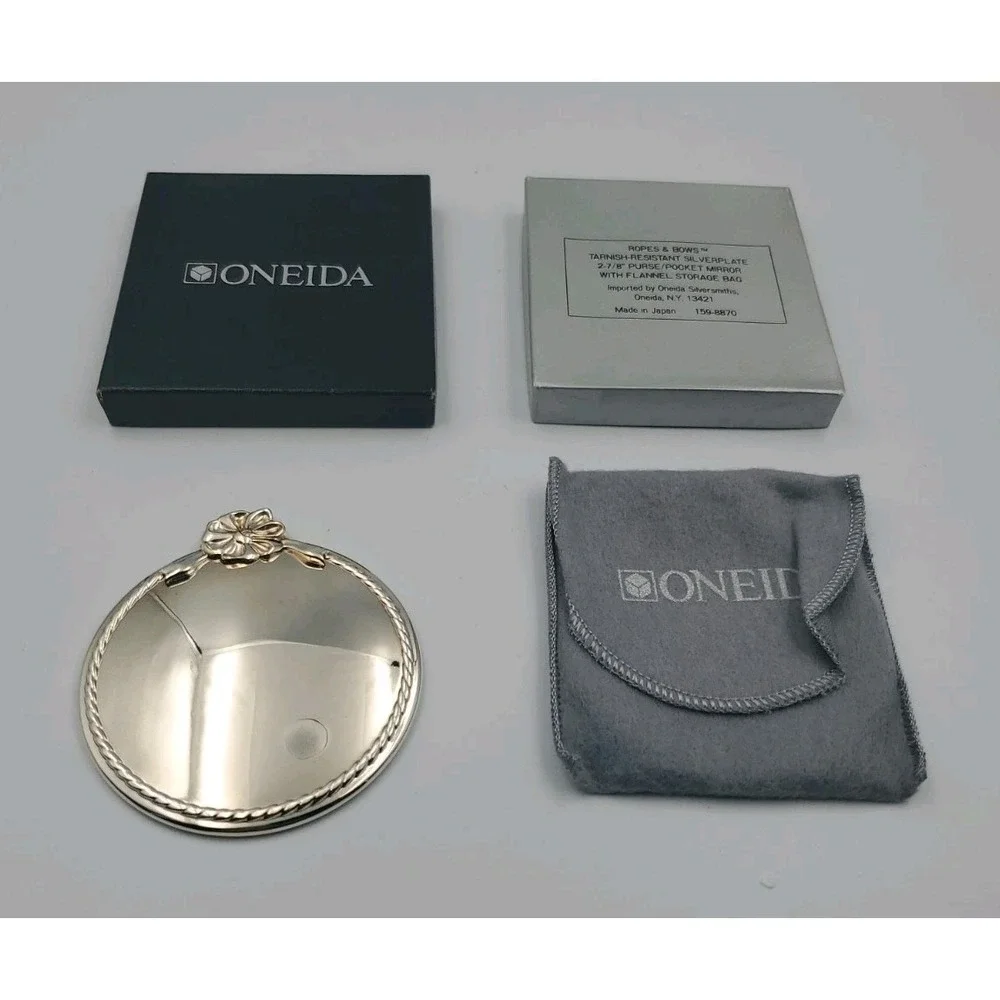 Oneida Ropes & Bows Tarnish Resistant‎ Silverplate Purse Pocket Mirror